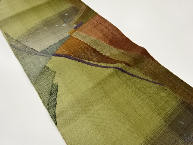 手織り真綿紬抽象模様織出し名古屋帯